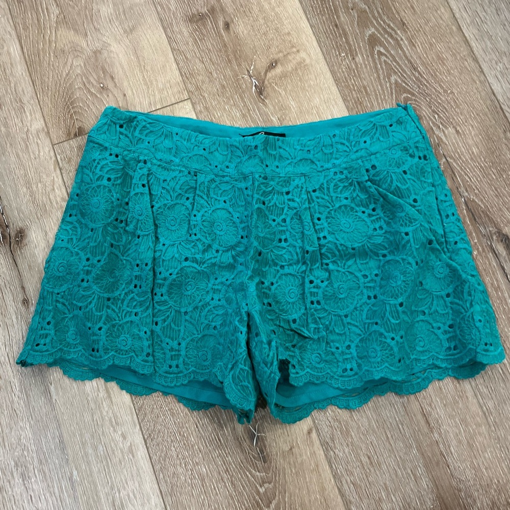 C. Luce Turquoise Lace High Waist Shorts